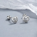 Ohrstecker Herz 925 Silber mit Zirkonia und Schraubverschluss für Damen, glänzendes Design - 925er Silber / Weißgold / Paar (Herz Zirkonia)