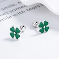 Boucles d'oreilles trèfle à quatre feuilles en argent 925 avec émail vert - Argent 925 / Platine/Vert