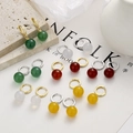 Créoles en argent sterling S925 avec perles d'agate rondes en vert, blanc, rouge et jaune - Argent 925 / Or Blanc/Agate Rouge
