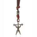 Pendentif haltérophile vintage en bronze sur cordon en cuir marron pour hommes et femmes - café
