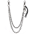 Punk-stijl meerlaagse metalen broekketting met zwarte lederen franjes op witte achtergrond - Zwart Leer