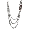 Three-layer punk style metal pant chain with pentagram leather patch and skull detail - Brown Leather