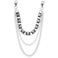Multi-layer silver punk wallet chain with skull charms and secure lobster clasps - Black Leather