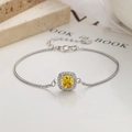 925 silver bracelet with square yellow gemstone and halo pave cubic zirconia setting - Bracelet / 925 Silver / White Gold