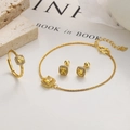 Golden 925 silver jewelry set featuring square yellow gemstones and sparkling crystals - Bracelet / 925 Silver / Gold