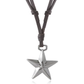 Collana in pelle con pendente a stella regolabile e ciondolo a stella in metallo argento - caffè