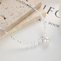 Elegant 925 sterling silver necklace with square zircon and large round white pearl pendant - 925 Silver / Silver (Style 2)