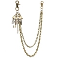 Retro punk multilayer trousers chain with pirate ship and axe pendants in brass - Bronze
