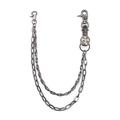 Dubbellaagse punkrock broekketting met schedel- en kruisbedeltjes in gun black afwerking - Bruin Leer