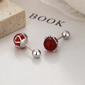 Ohrring aus 925er Sterlingsilber mit rotem Achat und hohlem Herzdesign in Silberoptik - Weißgoldfarbe / Paar (Roter Achat)