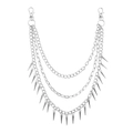 Three-layer punk metal wallet chain with sharp silver cone spikes and lobster clasps - Silver