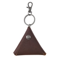 Monedero de cuero marrón triangular minimalista con llavero y textura de grano de lichi - Marrón