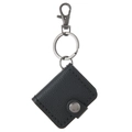 Black lychee grain leather keychain mini photo holder with lobster clasp and ring - Black