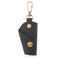 Portachiavi minimalista in pelle nera a grana con gancio in bronzo e bottoni a pressione - Nero