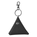 Monedero triangular minimalista de cuero negro con patrón de lichi y cierre de metal - Negro
