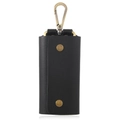 Custodia per chiavi in pelle nera classica con trama litchi e moschettone in bronzo - Nero