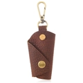 Custodia per chiavi in pelle marrone scuro con motivo litchi e moschettone in bronzo retrò - Marrone Scuro