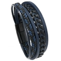 Men's multilayer braided leather bracelet in navy blue and black with magnetic clasp - Dark Blue