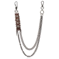 Catena da vita punk multistrato in metallo con inserti in pelle e maglie a morsetto argento - Pelle Marrone