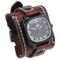 Reloj de pulsera de cuero marrón retro para hombre con costuras a mano y remaches punk - Marrón Oscuro