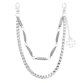 Punk style multi-layer metal waist chain with cross pendant and silver hip-hop wallet links - Silver