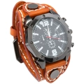 Reloj de cuarzo para hombre estilo punk retro con correa de cuero marrón y esfera negra - Tostado