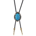 Bohemian turquoise bolo tie with bronze vintage frame and black braided leather cord - Bronze