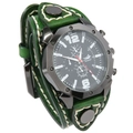 Vintage forest green leather wide strap watch with white hand stitching for men - Green