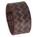 Retro-Lederarmband mit braunem geometrischem Webmuster und silbernen Metalldruckknöpfen - Dunkelbraun
