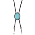 Vintage δυτικό bolo tie με μπλε τιρκουάζ πέτρα και πλεγμένο μαύρο δερμάτινο κορδόνι - Μπλε