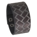 Breites schwarzes Lederarmband mit geometrischem Webmuster und verstellbaren Druckknöpfen - Schwarz