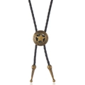 Retro bronzen bolo tie met pentagram en zwart gevlochten leren koord met gravure - Brons