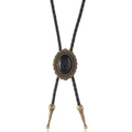 Retro cowboy bolo tie with black gemstone and bronze engraved floral pattern buckle - Bronze