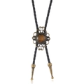 Vintage bolo tie van brons met amber tijgeroogsteen en zwart gevlochten koord - Brons