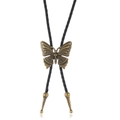 Vintage western bronze butterfly bolo tie with black braided PU leather necklace - Bronze