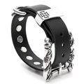 Bracciale punk in pelle nera con borchie argentate e fibbia con croce di Malta - Nero