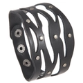 Pulsera punk ajustable de cuero negro con diseños calados y remaches metálicos - Negro