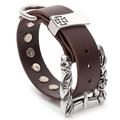 Bracciale punk in pelle testa di moro con borchie argentate e placca croce di ferro - Marrone Scuro