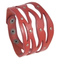 Pulsera ajustable de cuero marrón rojizo con recortes de ondas y remaches punk metal - Rojo