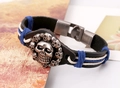 Bracciale punk in pelle con teschio in argento antico e dettagli in corda intrecciata - Stile Teschio