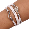 Mehrlagiges weißes geflochtenes Armband mit silbernem Unendlichkeitssymbol und Perle - Weißes Herz Unendlichkeit Perle Stil