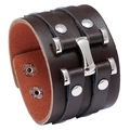 Bracelet punk en cuir marron foncé pour homme avec rivets argentés et boucle en H - Marron