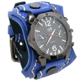 Men's punk rock vintage quartz watch with blue multilayer leather strap and white stitching - Blue