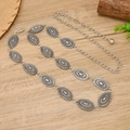 Cadena de cintura bohemia de metal plateado vintage con placas grabadas para mujer - Plateado