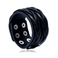 Bracciale punk largo in pelle nera da uomo con intreccio multistrato e bottoni a pressione - Nero