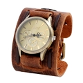 Orologio al quarzo punk retrò da uomo con cinturino largo in pelle marrone e quadrante oro - Marrone Chiaro Retrò