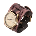 Orologio da uomo punk retrò in pelle larga con cinturino intrecciato marrone scuro e bronzo - Marrone Retrò