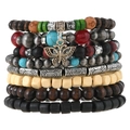 8-piece bohemian stackable wooden bead bracelets with vintage gold butterfly pendant - Multicolor Multilayer Style