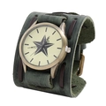 Vintage dark green leather cuff watch with bronze case and black star dial design - Retro Green