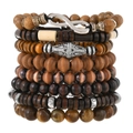 8-piece set of handmade vintage wooden bead and tiger eye stone stretch bracelets for men and women - Vintage Multicolor Combination